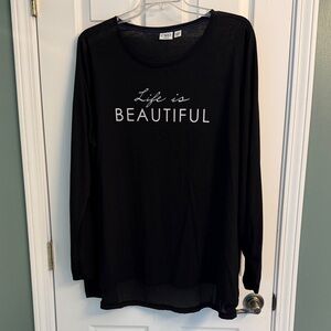 Cato Black Long Sleeve Tee with "Life is BEAUTIFUL" Script